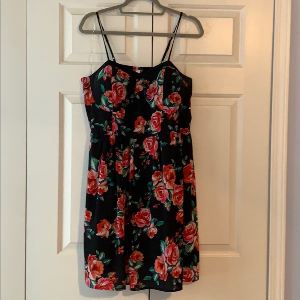 Black Dress with Pink floral pattern